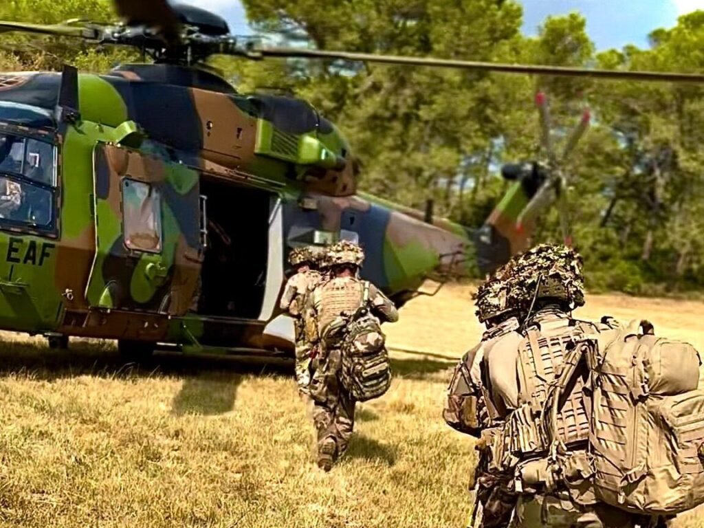 Legionnaires of the 2nd Foreign Infantry Regiment boarding an NH90 helicopter for combat deployment.