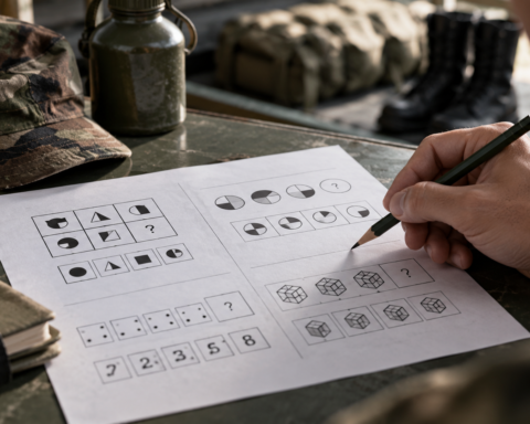 Candidate completing a psychotechnical test during military selection