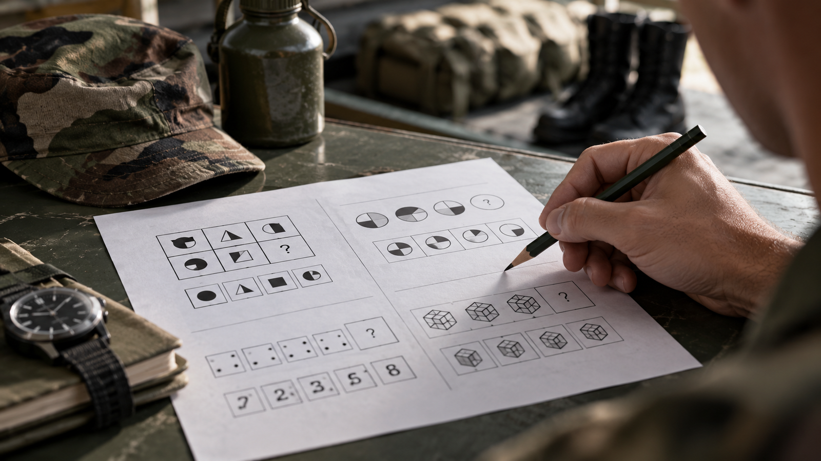 Candidate completing a psychotechnical test during military selection
